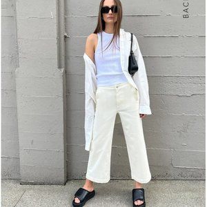 OAK & FORT WHITE CROPPED TWILL WIDE LEG PANT/JEAN SIZE MEDIUM